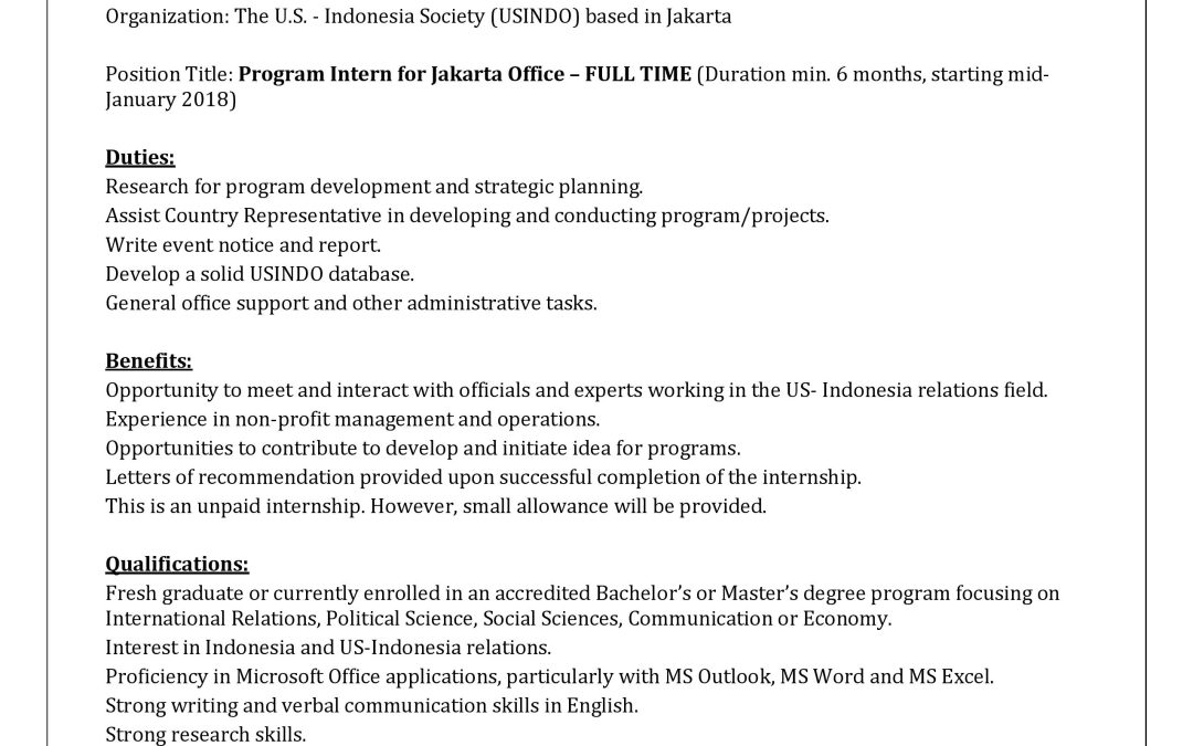 Open Vacancy-USINDO Jakarta Office